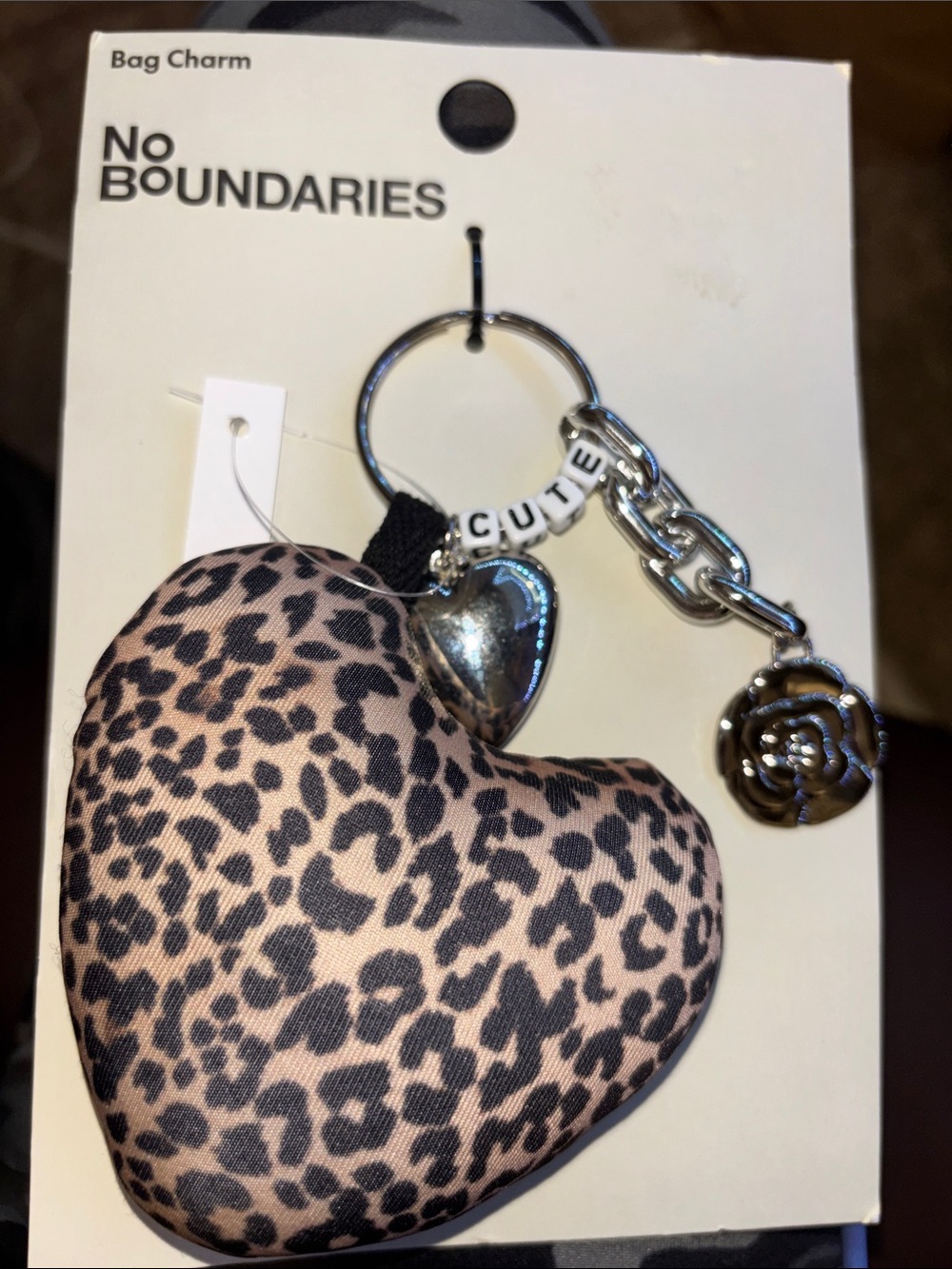Leopard Heart Bag Charm with Silver Accents